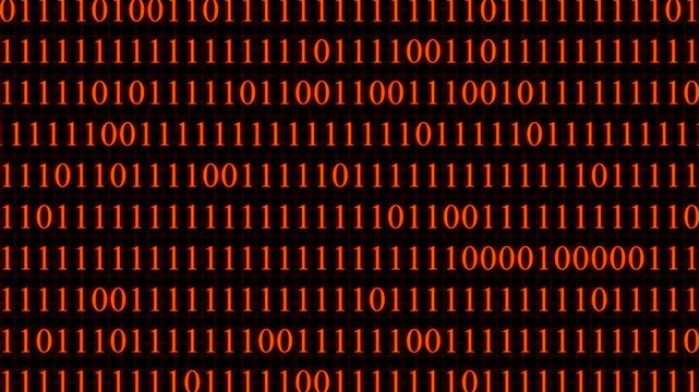 Binary Code on Black Digital Background. Rows of ones and zeros in a binary pattern create a digital data backdrop, symbolizing coding and information processing . 4K