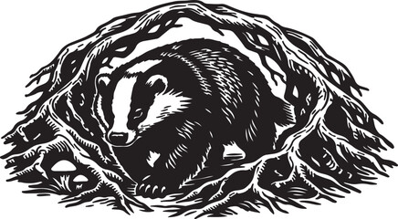 European Badger Inside Underground Sett Burrow © MdAbdul
