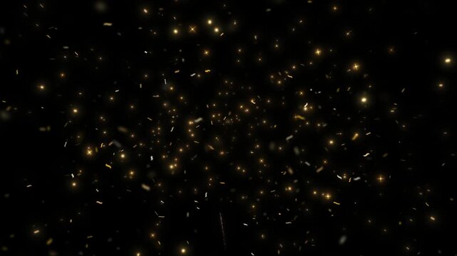 Glittering particles float in a dark void to simulate a magical or starlit atmosphere for artistic projects.