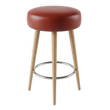 Modern bar stool with leather seat and wooden legs design transparent background