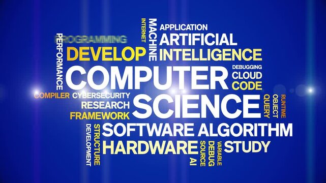 Computer Science animated word cloud-text design animation tag kinetic typography seamless loop.