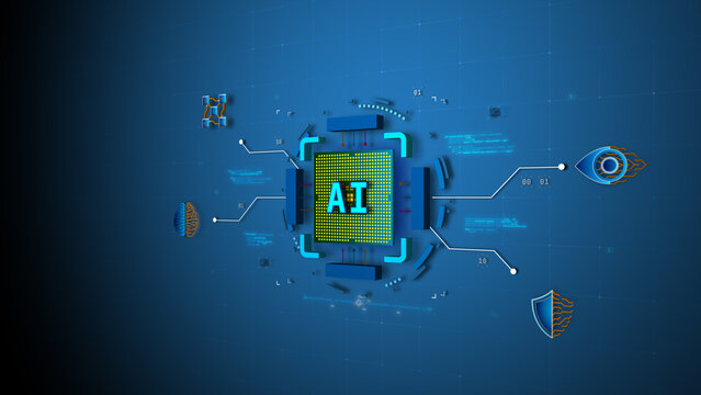 AI Processor Chip Connecting Intelligent Network System Vector Illustration Design