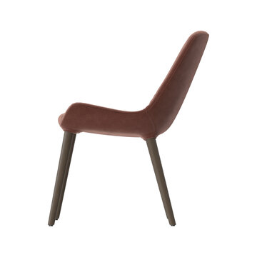 Modern High-Back Dining Chair with Low Armrests in Pink Velvet, Side View on White Background