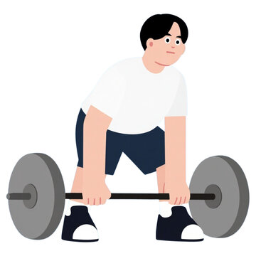 Young man doing a barbell deadlift exercise vector illustration