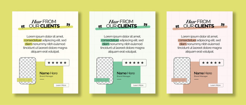 Client Testimonial and Customer Review Social Media Post Template with Quote and Rating Design