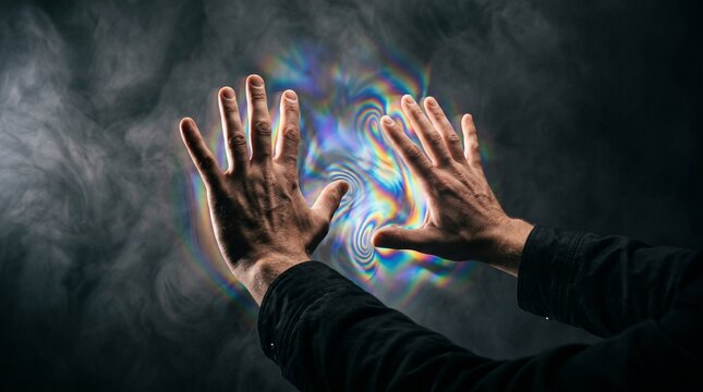 detailed Macro photo of two hands pressing against an showing abstract micro structural details and textures with professional studio lighting