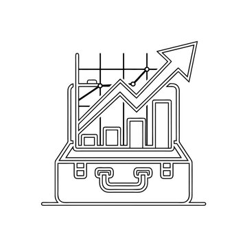 Business growth graph with upward trend emerging from briefcase