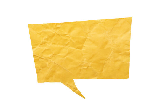 Yellow Angled Paper Speech Bubble with Crumpled Texture on Transparent Background