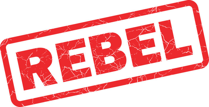 Red grunge rubber stamp with the word rebel