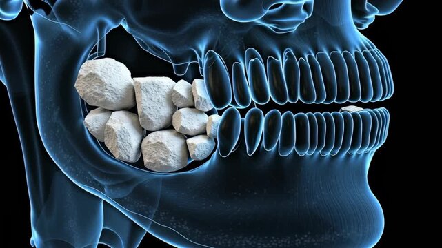 Teeth dental stones inside jaw showing oral health problem with calculus buildup and impacted teeth abnormal growth dental health