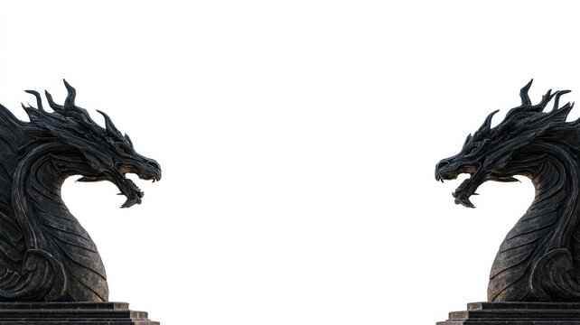 Weathered Dragon Sculpture Border for Gothic Castle and Fantasy Design