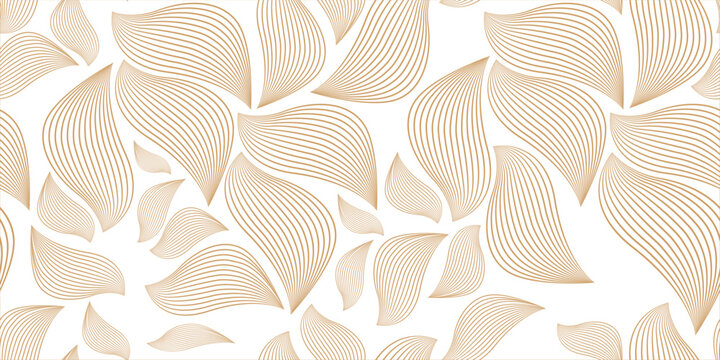 Abstract geometric leaf pattern with flowing line texture in elegant beige tones. Modern organic background featuring stylized botanical shapes and seamless composition. Vector design for wallpaper, p