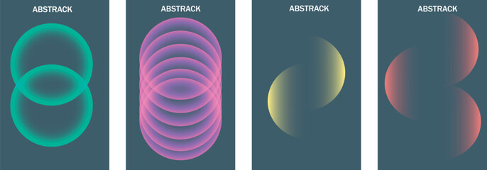 Set of four abstract vertical posters with glowing geometric circle shapes and vibrant gradient colors © MD NUR MIA
