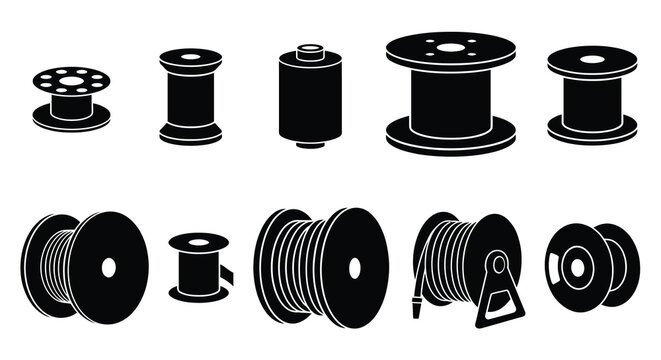 Collection Of Wire Spools And Reels In Black Silhouette