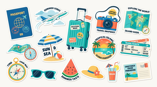 Travel stickers on a white background