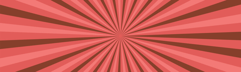 Fototapeta premium Coral and brown sunburst background, with radiating beams, a retro comic, book style, radial pattern, posters, banners, and web layouts