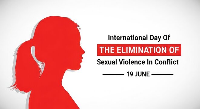 Minimalistic white and red banner for international day for the elimination of sexual violence in conflict awareness