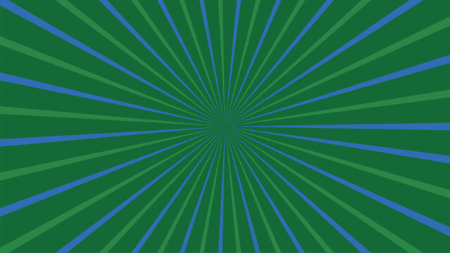 Forest green and bright blue sunburst background, with radiating beams, a retro comic, book style, radial pattern, posters, and web layouts
