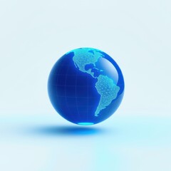 Fototapeta premium Blue globe displaying continents, lines suggest connections. Minimalist style, bright background, smooth surface, digital rendering.