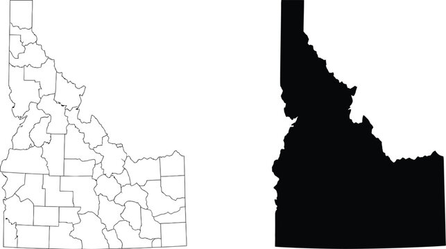 Idaho state map icons, outline and silhouette designs for geography, navigation, regional identity, and mapping projects.
