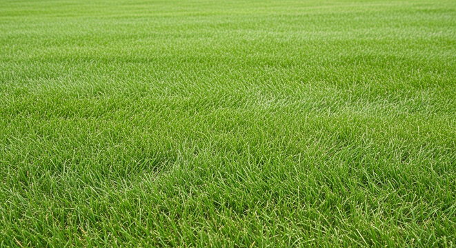 Close-up of a vibrant green, freshly mown grassy surface lawn field texture