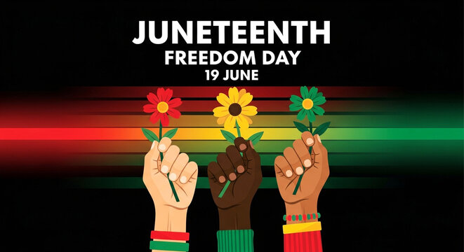 Hands holding flowers, juneteenth freedom day celebration, 19 june