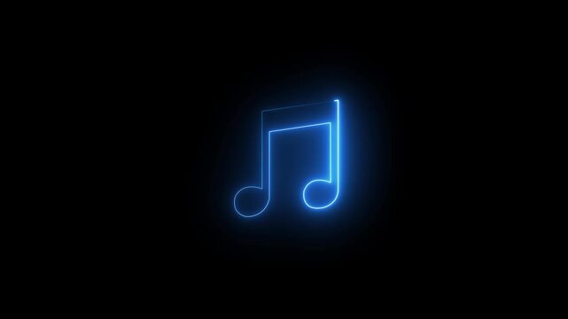 Glowing neon line Music note, tone icon isolated on black background. multicolor neon single musical note icon abstract animation