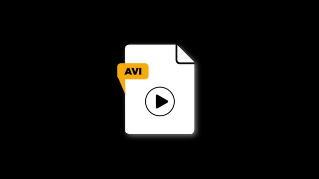 AVI Video File Format Icon Animation on Black Background 4K Motion Graphic