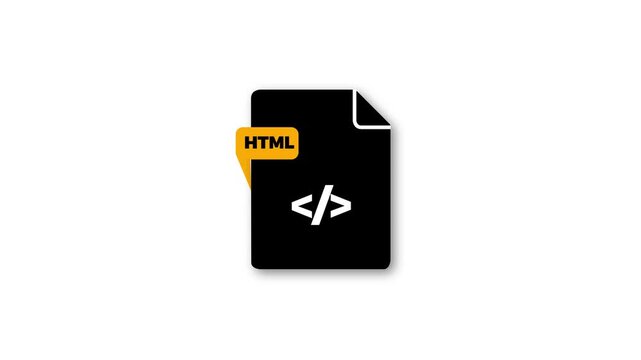 Minimalist HTML Code Document File Format Icon Animation Isolated on Solid White Background