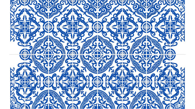Traditional Portuguese Azulejo tiles with intricate blue and white patterns, representing cultural heritage.