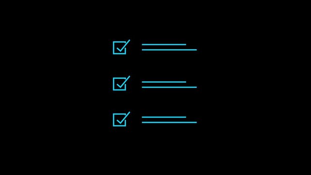 digital three-step checklist menu with light blue check marks inside boxes and text indicator lines.
