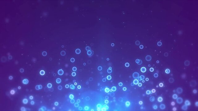 Magical purple and blue festive background with shimmering circular light particles rising upwards