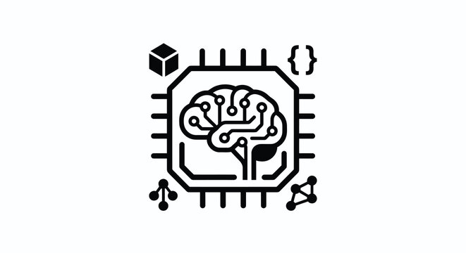 Brain within a microchip circuit black and white silhouette mind