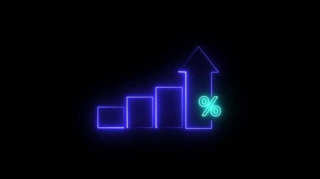 Neon blue line business graph icon Quality control and company cost reduction. Successful strategy and management. light magenta collar animation and black background