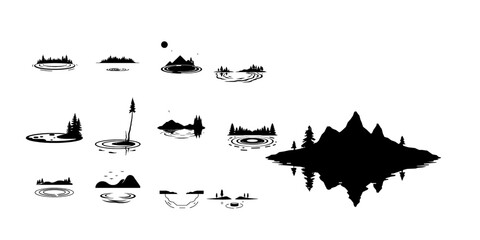 Fototapeta premium Lake Water Nature Landscape Flat Vector Icon with Clean Lines on White Background