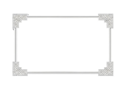 Elegant silver border frame with oriental geometric corner ornaments isolated on transparent background