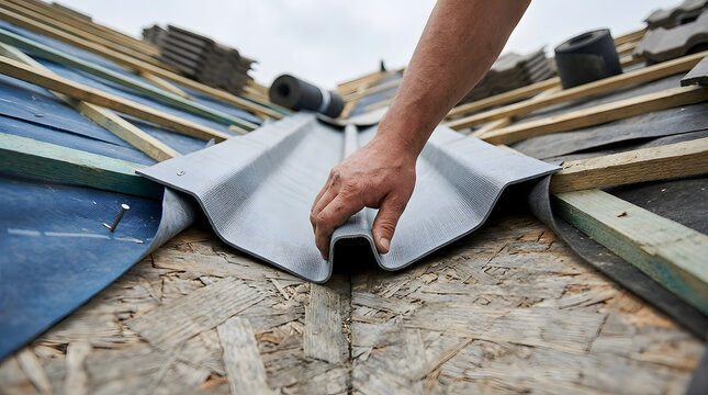 Roof valley liner installation | Roofer installing waterproof valley trough | Professional roof repair and maintenance | Residential roofing construction details | Building a roof valley with GRP line