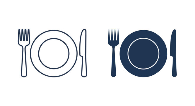 Dining table setting in blue icon set: Glyph and solid icon set - Icon vector - Editable line icons. Vector illustration