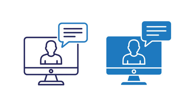 Online video chat support interface icon: Clipart, sticker - icon set - Line and glyph solid icon and logo template 