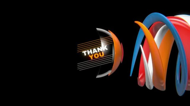 Modern 3D abstract spiral transition revealing a glowing Thank You message on a black background