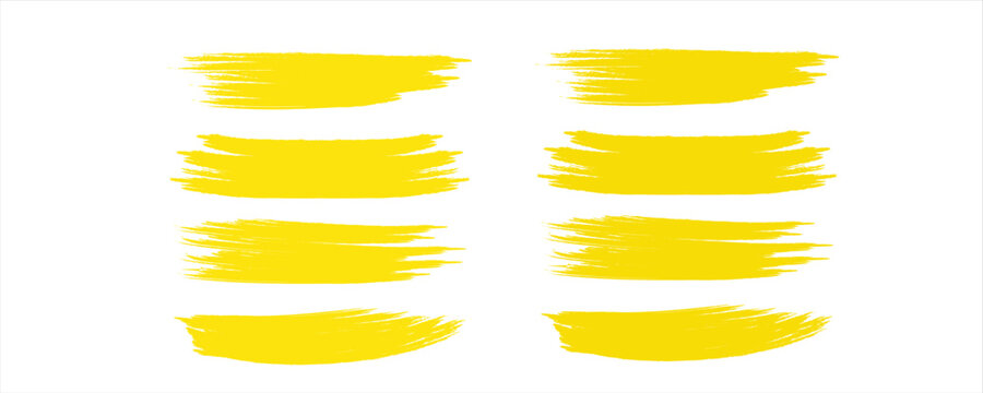 Straight marker line vector strokes. Yellow hand drawn stripes. Text highlighter pen, marker, brush, underlines strokes set.