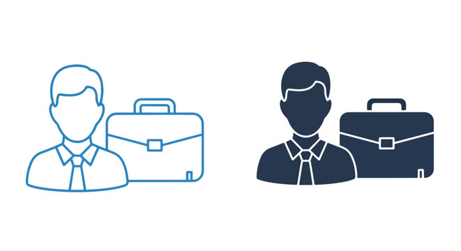 Business person with briefcase icon set: Icon set - Minimalist, flat icon, outline, glyph, linear, clipart, sticker 