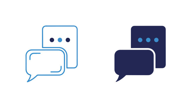 Blue chat bubble message icon set: Glyph and solid icon set - Icon vector - logo icons. Blue, Black and white icons