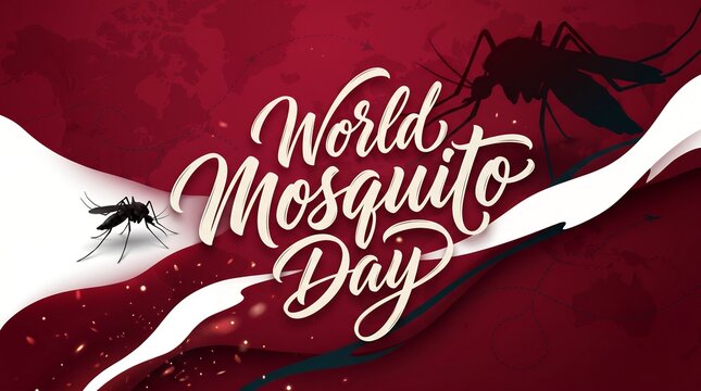 Stylized World Mosquito Day Celebration With Silhouette Insect And Map Background