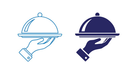 Fototapeta premium Waiter serving food tray icon blue set: Solid vector icons - Clipart, sticker - icon set - Editable modern style icon