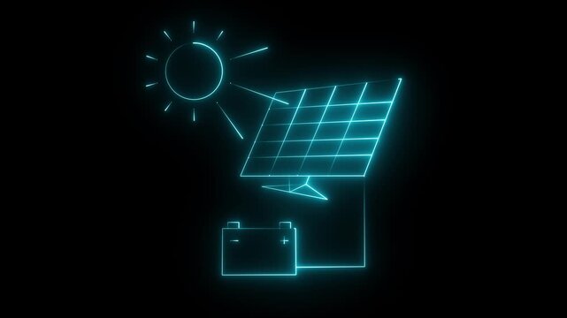 Solar energy panel icon with sun animation. solar panel electric energy storage battery charger. solar panel battery icon animation concept. 4k motion graphics animation