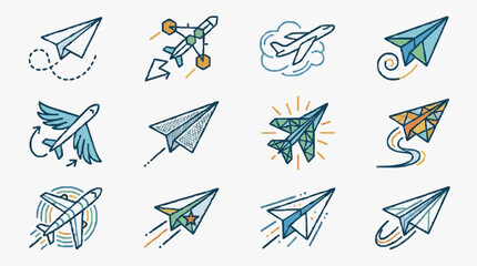 Collection of Hand Drawn Airplane Icons and Symbols. © Tayu
