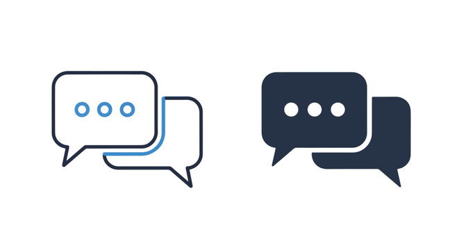 Chat bubble dialogue speech icon set: Clipart, sticker - icon set - Line and glyph solid icon and logo template 