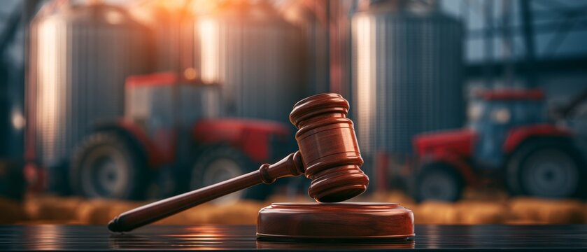 Agricultural Court Case Concept with Tractor and Industrial Silos