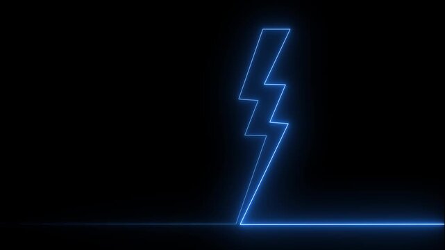 Blue neon battery charging power icon animation on black background